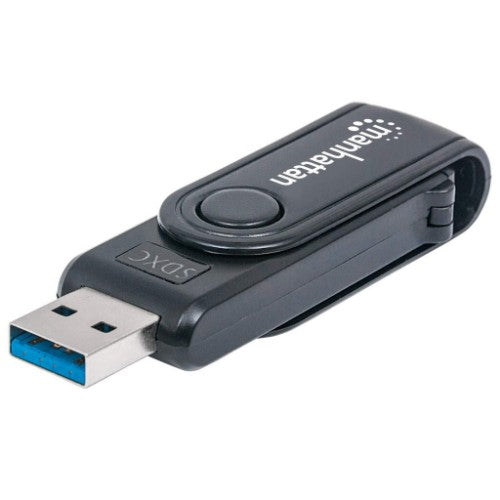 Manhattan USB-A Mini Multi-Card Reader/Writer, 5 Gbps (USB 3.2 Gen1 aka USB 3.0), 24-in-1, SuperSpeed USB, Windows or Mac, Black, Three Year Warranty