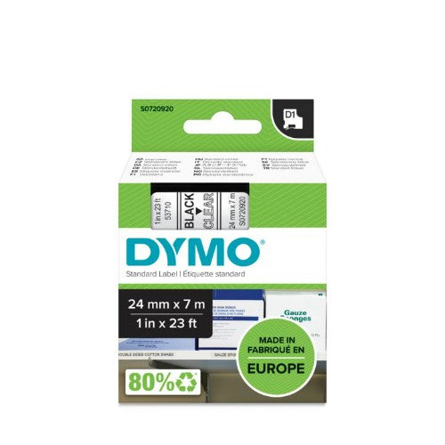 Dymo 53710/S0720920 DirectLabel-etikettes black on Transparent 24mm x 7m for Dymo D1 6-24mm/400 Duo
