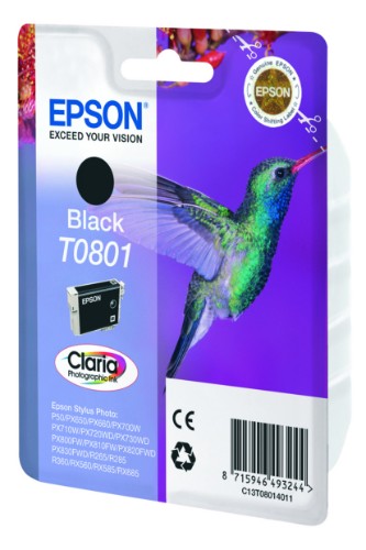 Epson C13T08014011/T0801 Ink cartridge black, 330 pages ISO/IEC 24711 7.4ml for Epson Stylus Photo P 50/PX/PX 730/R 265