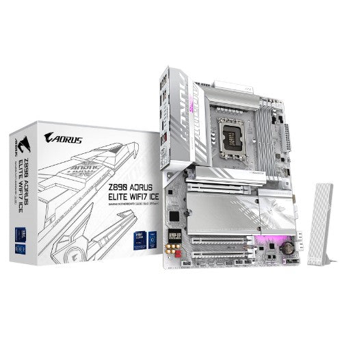 GIGABYTE Z890 AORUS ELITE WIFI7 ICE Motherboard - Supports Intel Core Ultra (Series 2) CPUs, 16+1+2 phases VRM, up to 8800MHz DDR5 (OC), 1xPCIe 5.0 + 3xPCIe 4.0, Wi-Fi 7, 2.5GbE LAN, Thunderbolt 4