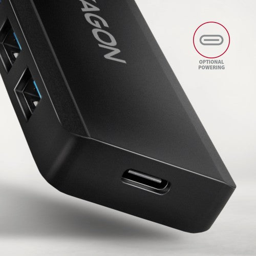 Axagon HUE-C1A 4x USB 5Gbps TRAVEL hub, USB-C power IN, 19cm USB-A cable
