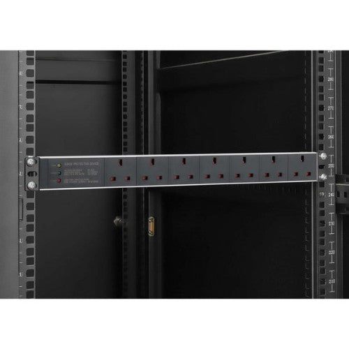 Intellinet 19" 1U PDU 7-way UK, Surge Protection, Rackmount, Power Distribution Unit, UK 3-pin outlets, 3m power cord, output