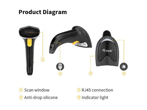 Equip USB 1D Laser Barcode Scanner, with Stand