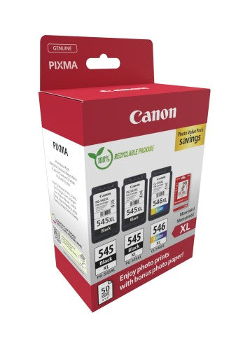 Canon 8286B015/PG-545XL+CL-546XL Printhead cartridge multi pack 2x black +1x color high-capacity +50 sheet Photopaper PVP 2x15ml + 1x13ml Pack=3 for Canon Pixma MG 2450