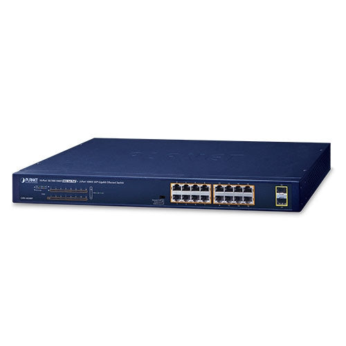 PLANET 16P Sw Gb PoE+ SFP 250W Unmanaged Gigabit Ethernet (10/100/1000) Power over Ethernet (PoE) Blue
