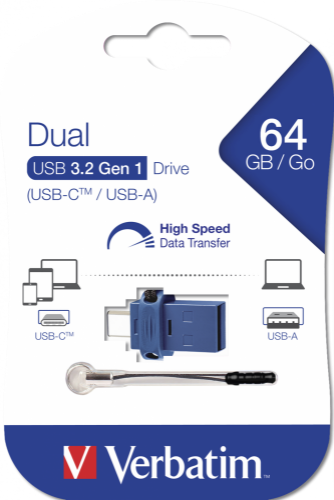Verbatim Dual - USB 3.0 Drive 64 GB - USB-C / USB-A - Blue