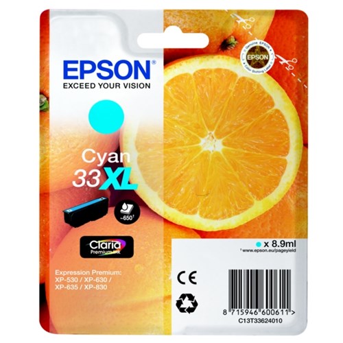 Epson C13T33624012/33XL Ink cartridge cyan high-capacity, 650 pages ISO/IEC 19752 8,9ml for Epson XP 530