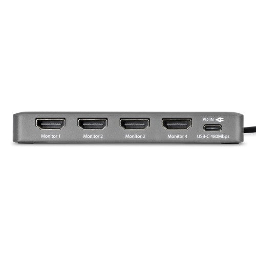 StarTech.com USB-C to Quad-Monitor Workstation Adapter, 4K 60Hz HDMI, 140W PD Passthrough for Laptop Charging, USB Port for Wireless Keyboard / Mouse, TAA