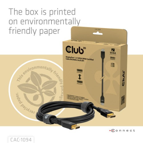 CLUB3D DisplayPort™ 2.1 VESA DP80 Certified Cable 8K240Hz 2m/6.56ft