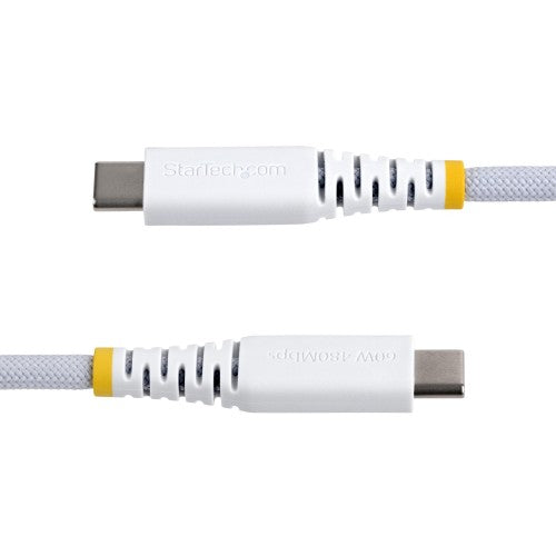 StarTech.com 30cm (1ft) White USB-C Charging Cable, 60W (3A) PD, Dual-Layer Braided Nylon/TPE Jacket, Rugged USB C Charging Cord, USB 2.0 Laptop Charger Cable