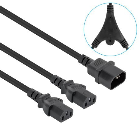 Manhattan Power Cord/Cable Y-Splitter, C14 Male to 2x C13 Female (kettle lead), Monitor to CPU, 1.8m, 10A, Black, Powers two devices from one PDU, Lead, Lifetime Warranty