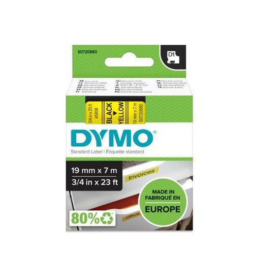 Dymo 45808/S0720880 DirectLabel-etikettes black on yellow 19mm x 7m for Dymo D1 6-19mm/24mm/400 Duo
