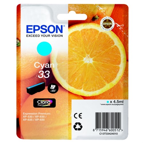 Epson C13T33424012/33 Ink cartridge cyan, 300 pages ISO/IEC 19752 4,5ml for Epson XP 530