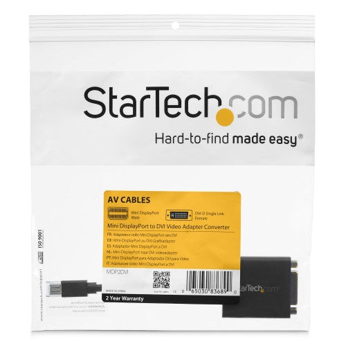 StarTech.com Mini DisplayPort to DVI Adapter - Mini DP to DVI-D Converter - 1080p Video - VESA Certified - mDP or Thunderbolt 1/2 Mac/PC to DVI Monitor - mDP 1.2 to DVI Single-Link Dongle