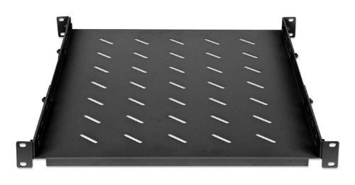 Intellinet 19" Fixed Shelf (adjustable), 1U, 550mm shelf depth, 550 to 750mm adjustable rail depth, Max 20kg, Black, Lifetime warranty