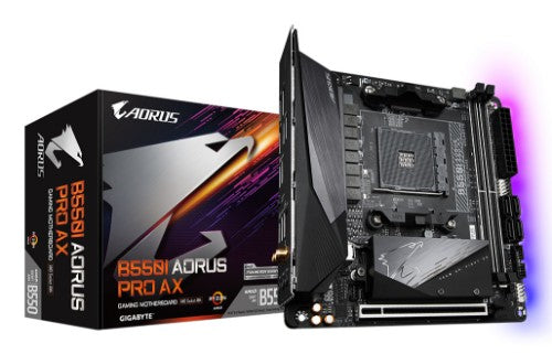 GIGABYTE B550I AORUS PRO AX Motherboard - AMD Ryzen 5000 CPUs, 8 Phases VRM, up to 5300MHz DDR4, 1xPCIe 4.0 + 1xPCIe 3.0 M.2, Wi-Fi 6E, 2.5GbE LAN, USB 3.2 Gen 2