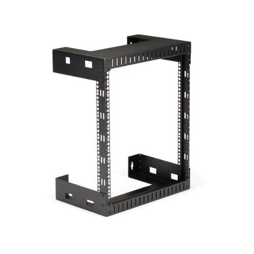 StarTech.com 12U 19" Wall Mount Network Rack - 12" Deep 2 Post Open Frame Server Room Rack for Data/AV/IT/Computer Equipment/Patch Panel with Cage Nuts & Screws 200lb Capacity, Black (RK12WALLO)