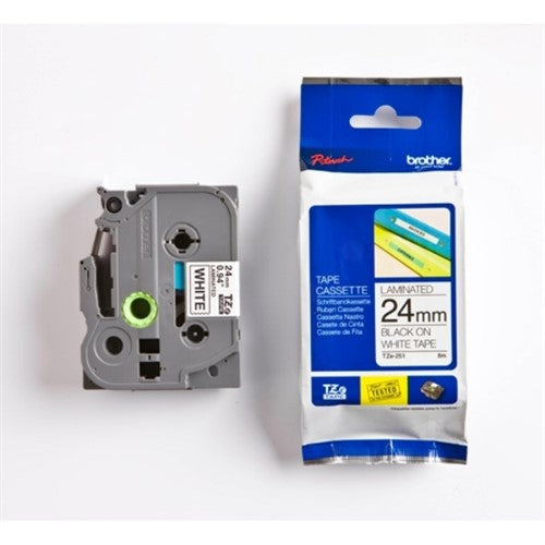 Brother TZE-251 DirectLabel black on white Laminat 24mm x 8m for Brother P-Touch TZ 3.5-24mm/HSE/36mm/6-24mm/6-36mm