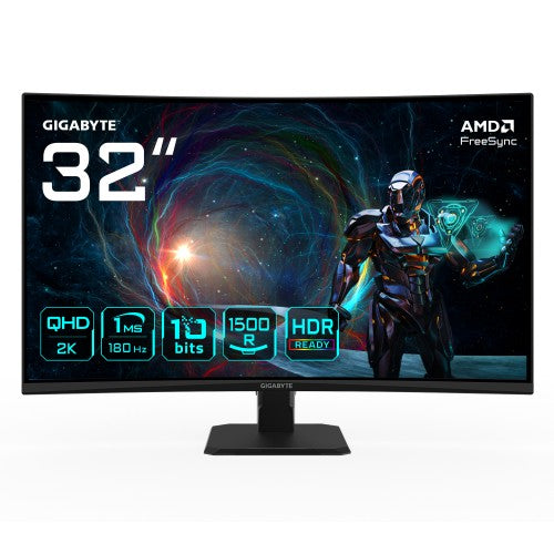GIGABYTE GS32QCA 31.5" QHD Curved Gaming Monitor - 2560 x 1440, 180Hz, 1ms, 250 cd/m², FreeSync, HDR Ready, HDMI 2.0, Displayport 1.4