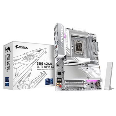 GIGABYTE Z890 AORUS ELITE WIFI7 ICE Motherboard - Supports Intel Core Ultra (Series 2) CPUs, 16+1+2 phases VRM, up to 8800MHz DDR5 (OC), 1xPCIe 5.0 + 3xPCIe 4.0, Wi-Fi 7, 2.5GbE LAN, Thunderbolt 4