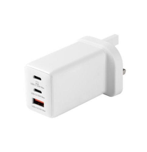 eSTUFF Home Charger USB-C PD 67W GaN UK Plug - White - 100% Recycled Plastic