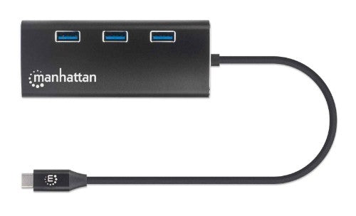 Manhattan USB-C Dock/Hub with Card Reader, Ports (x6): Ethernet, HDMI, USB-A (x3) and USB-C, With Power Delivery (100W) to USB-C Port (Note additional USB-C wall charger and USB-C cable needed), Universal for all devices, Aluminium, Equivalent to DKT30CSD