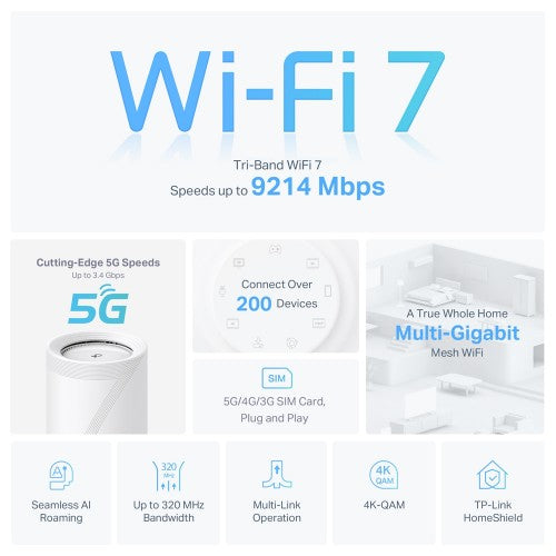 TP-Link Deco BE65-5G 5G BE9300 Tri-Band Whole Home Mesh Wi-Fi 7 System