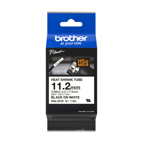 Brother HSE-231E Heat Shrink Tubes black on white 11,2mm x 1,5m for Brother P-Touch TZ 3.5-18mm HSE/24mm HSE/36mm HSE