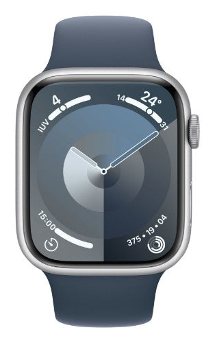 Apple Watch Series 9 GPS 45mm Silver Aluminium Case w/ Storm Blue Sport Band - S/M