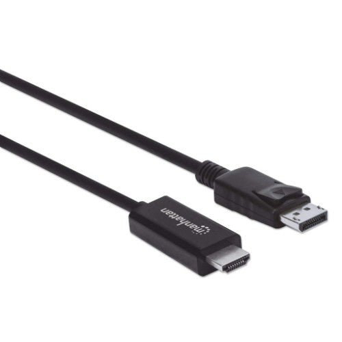 Manhattan DisplayPort 1.2 to HDMI Cable, 4K@60Hz, 3m, Male to Male, DP With Latch, Black, Not Bi-Directional, Three Year Warranty, Equivalent to 10F-DP-HDMI-4K60-HDR