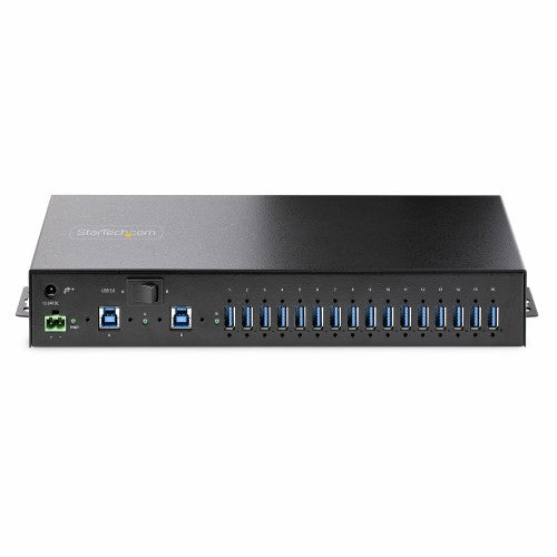 StarTech.com 16-Port Industrial USB 5Gbps Hub with Power Adapter, Metal Enclosure, Mountable, ESD Protection, Terminal Block Power, USB Charging, Dual-Host Switch - TAA