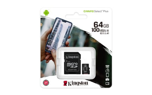 Kingston Technology Canvas Select 64GB micSDXC Plus 100R A1 C10 Card + ADP