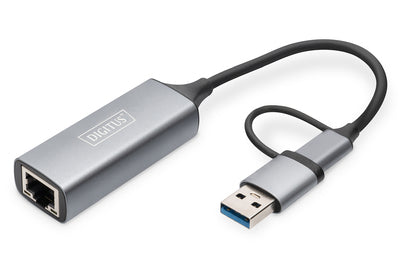 Digitus USB Type-C™ Gigabit Ethernet Adapter 2.5G, USB-C™ + USB A (USB3.1/3.0)