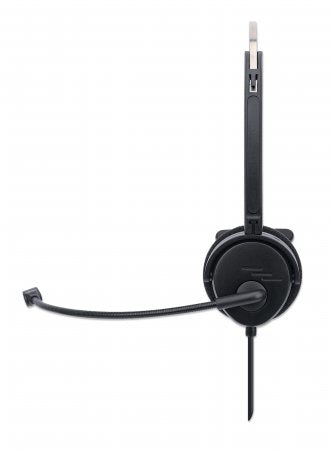Manhattan Mono On-Ear Headset (USB), Microphone Boom (padded), Retail Box Packaging, Adjustable Headband, In-Line Volume Control, Ear Cushion, USB-A for both sound and mic use, cable 1.5m, Three Year Warranty