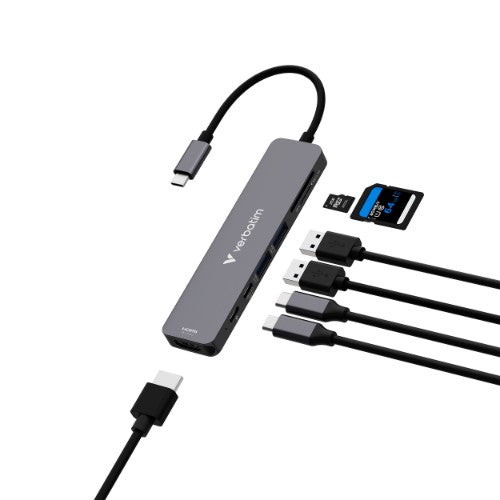 Verbatim USB-C Essentials Multiport Hub 7 ports: HDMI, USB-C, USB-C 3.2 Gen 1, 2 x USB-A 3.2 Gen 1, SD & microSD