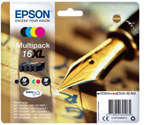 Epson C13T16364012/16XL Ink cartridge multi pack Bk,C,M,Y high-capacity XL 12,9ml + 3x 6,5ml Pack=4 for Epson WF 2010/2660/2750