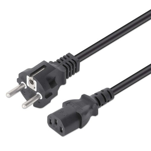 Manhattan Mains Power Cord/Cable, Euro 2-pin plug (CEE 7/4 Schuko) to C13 Female (kettle lead), 5m, 10A, Black, Lifetime Warranty