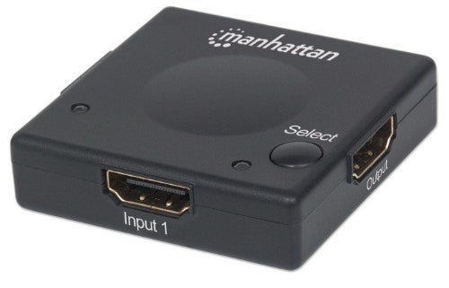 Manhattan HDMI Switch 2-Port, 1080p, Connects x2 HDMI sources to x1 display, Automatic and Manual Switching (via button), No external power required, Black, Three Year Warranty