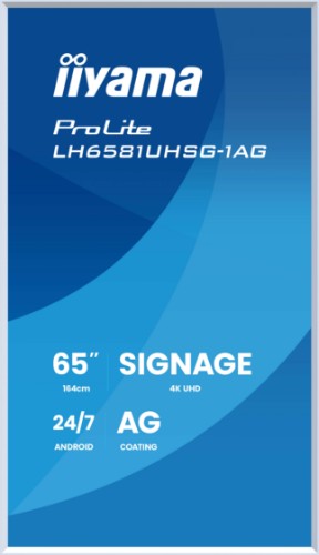 iiyama LH6581UHSG-1AG Signage Display Digital signage flat panel 163.8 cm (64.5") Wi-Fi 500 cd/m² 4K Ultra HD White Built-in processor Android 24/7