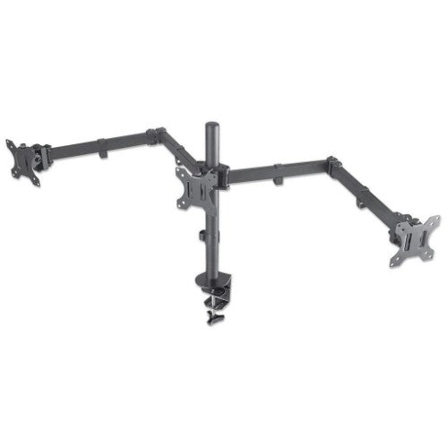 Manhattan Triple Desk Mount for TV & Monitors, For screens: 10" to 27", Clamp Assembly, VESA compatibility: 75x75 and 100x100mm - check the dimensions of the four mounting holes on back of screen to ensure it fits, Max 7kg (each), Black, Bracket, Lifetime