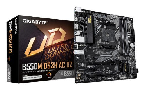 GIGABYTE B550M DS3H AC R2 Motherboard - AMD Ryzen 5000 CPUs, 5+3 Phases VRM, up to 4733MHz DDR4 (O.C.), 1xPCIe 4.0 + 1xPCIe 3.0 M.2, Wi-Fi 5, 1GbE LAN, USB 3.2 Gen 1