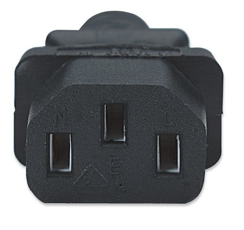 Manhattan Mains Power Cord/Cable, Euro 2-pin plug (CEE 7/4 Schuko) to C13 Female (kettle lead), 1.8m, 16A, Black, Lifetime Warranty