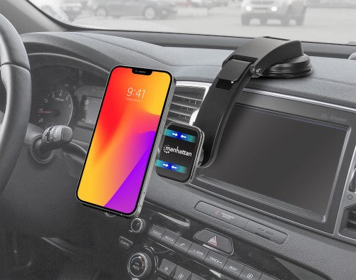 Manhattan Universal Car Dashboard Mount with Magnetic Phone Holder for Smartphones, Horizontal or Vertical Use, Black, Three Year Warranty