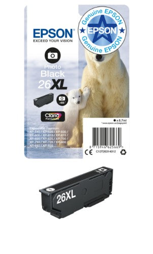 Epson C13T26314012/26XL Ink cartridge foto black high-capacity XL, 400 pages 400 Photos 8,7ml for Epson XP 600