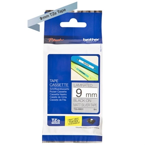 Brother TZE-M921 DirectLabel black on silver metallic 9mm x 8m for Brother P-Touch TZ 3.5-18mm/6-12mm/6-18mm/6-24mm/6-36mm