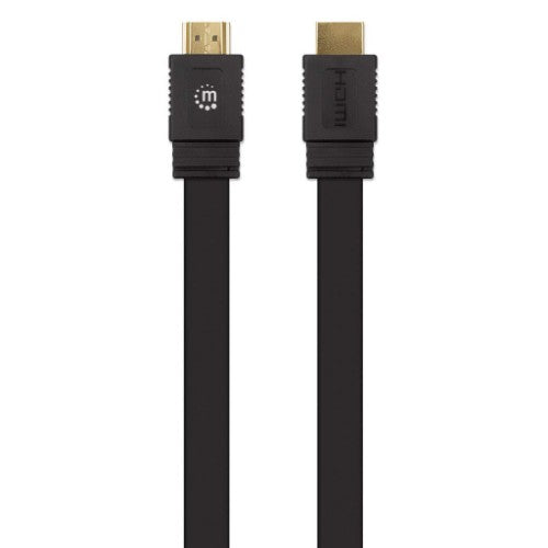 Manhattan HDMI 4K@60Hz Cable with Ethernet - Flat, 0.5m, Suitable for ALL 4K & 1080p/HD uses - when upgrading now or have it ready for when you need it, Male to Male, Black, Ultra HD 4k x 2k, Lifetime Warranty, Premium High Speed