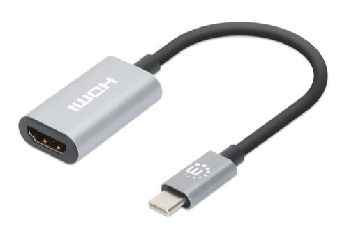 Manhattan USB-C to HDMI Cable, 4K@60Hz, 5 Gbps (USB 3.2 Gen1 aka USB 3.0), 11cm, Male to Male, Black/Silver, Three Year Warranty