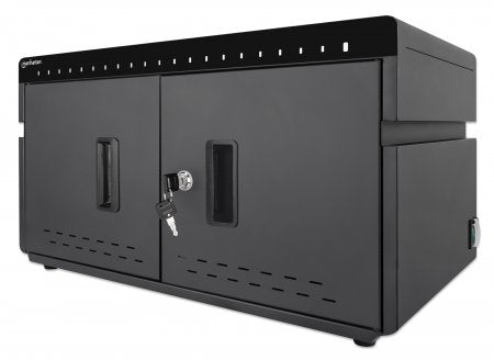 Manhattan iPad to 11" 20-bay Charging Cabinet Desktop via USB-C, Also other tablets and smartphones (with device to USB-C cable), Bays 264x22x235mm, Device charging cables not included (suggest USB-C cable code 356213), Cart, Lockable, EU/UK power cords