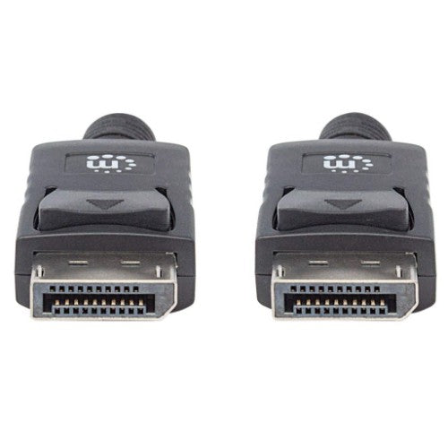 Manhattan DisplayPort 1.2 Cable, 4K@60hz, 2m, Male to Male, With Latches, Fully Shielded, Black, Lifetime Warranty, Equivalent to DISPL2M