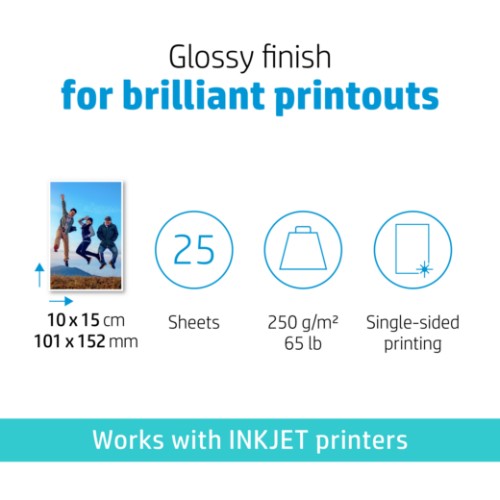 HP Advanced Photo Paper, Glossy, 250 g/m2, 10 x 15 cm (101 x 152 mm), 25 sheets